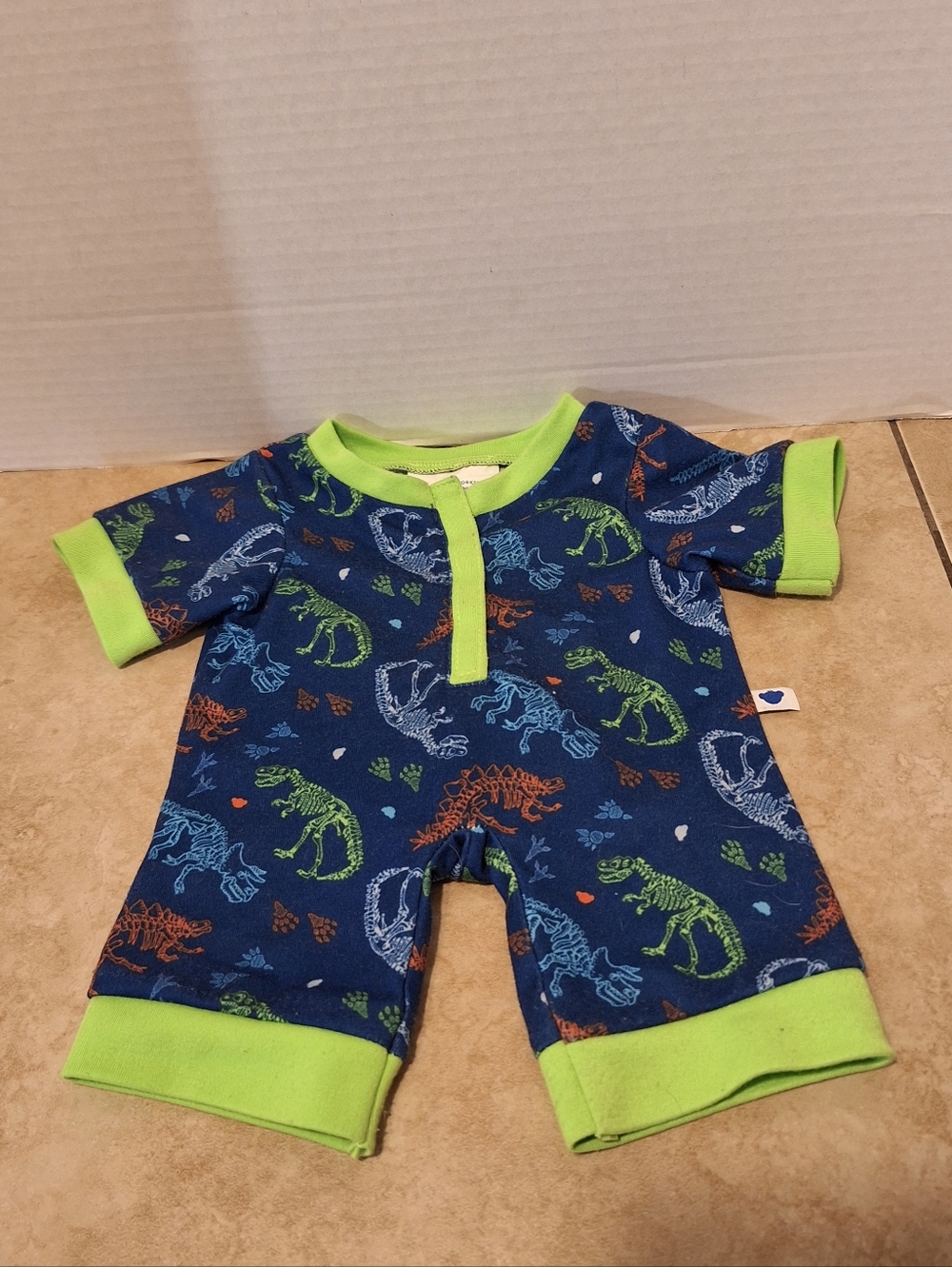 Build-A-Bear Dinosaur 1-PC Sleeper Blue & Lime Green Teddy Clothes Pajamas PJ'S